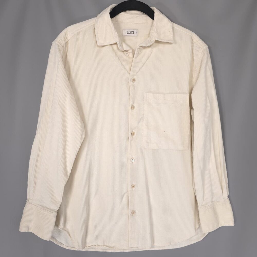 AYR Women’s XS Button Down Shirt 100% Cotton Long Sleeve Corduroy Cream PORTUGAL